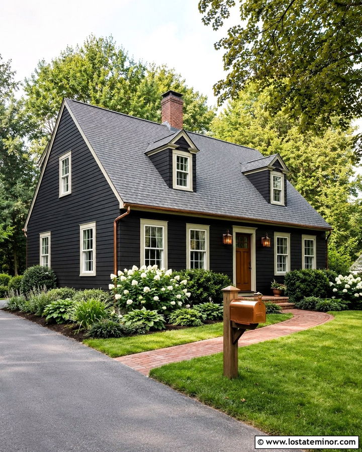 Soft Black House With Copper Post Mailbox - 30 Soft Black House Design With Mailbox Ideas