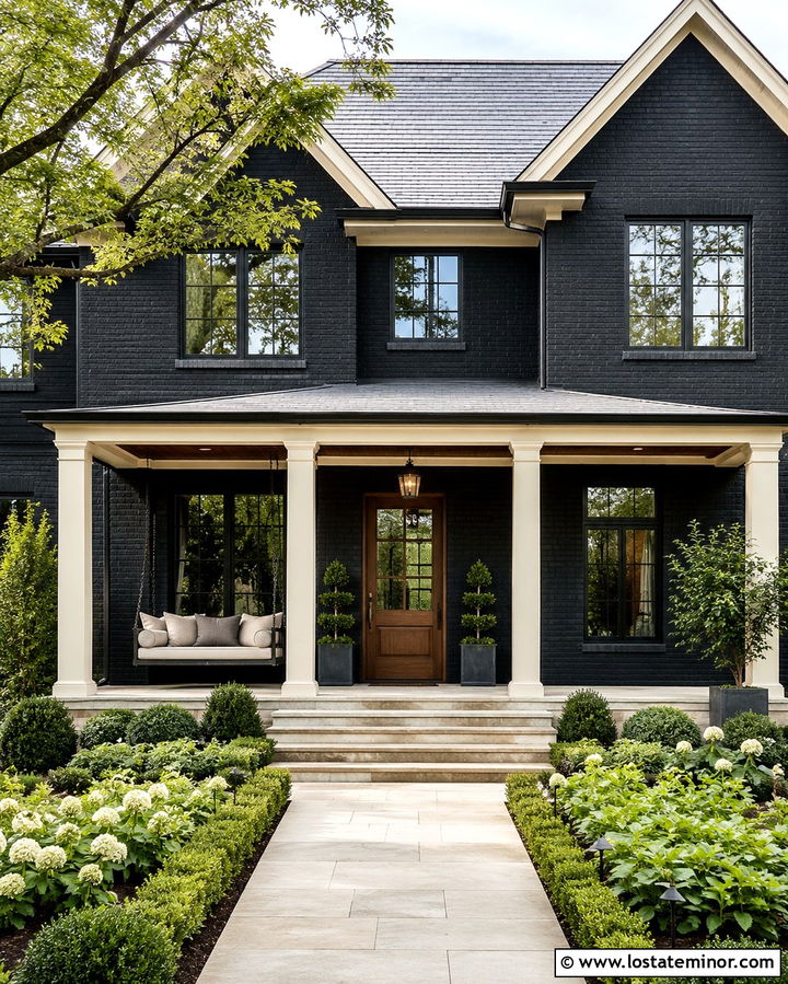 Soft Black House With Cream Bed Swing - 30 Soft Black House Design With Swing Ideas