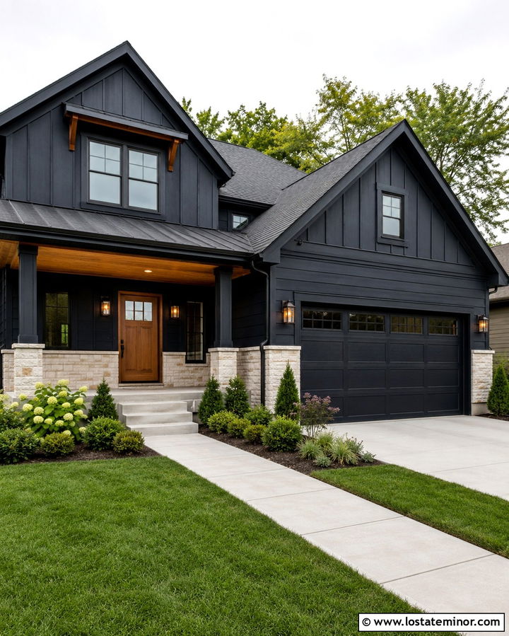 Soft Black House With Cream Brick Wainscoting - 30 Soft Black House Design With Wainscoting Ideas