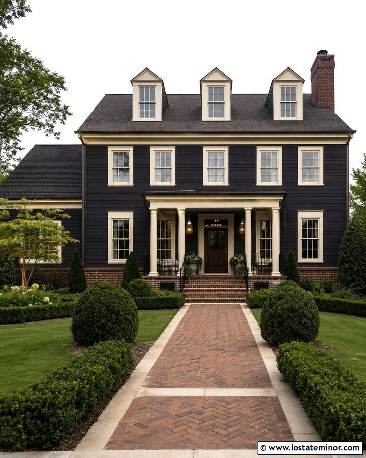 Soft Black House With Cream Mortar Brick - 30 Soft Black House Design With Brick Accents Ideas