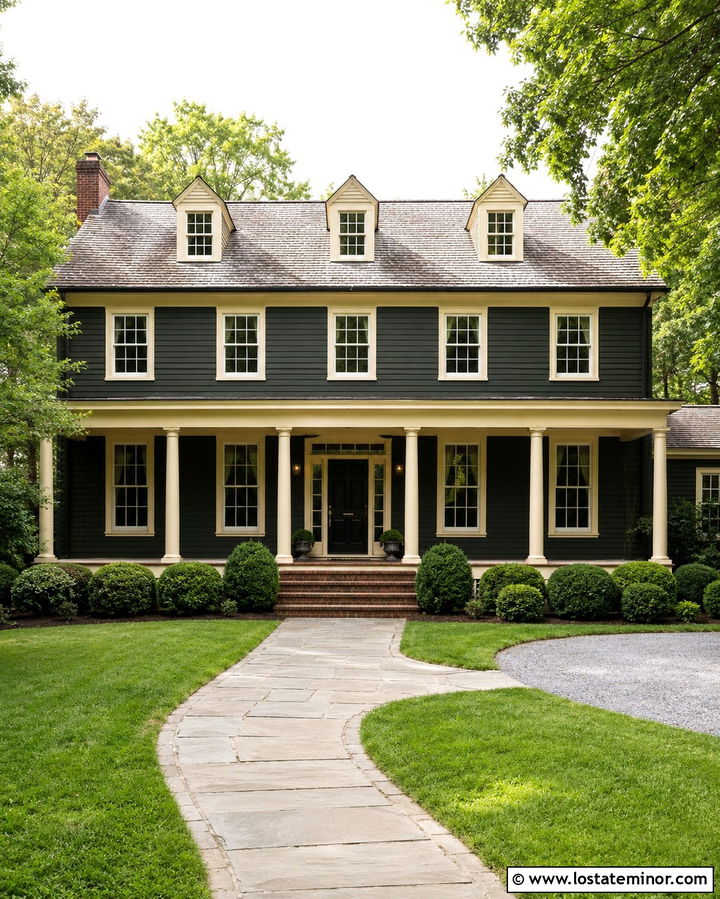 Soft Black House With Cream Porch Ceiling - 30 Soft Black House Design With Porch Ceiling Ideas