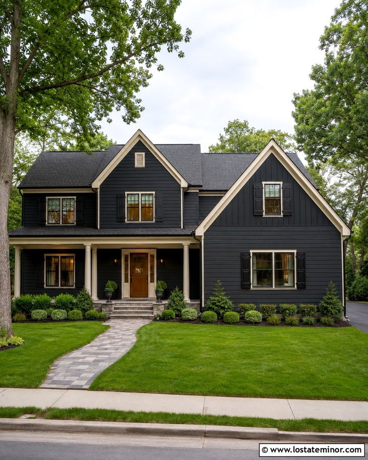 Soft Black House With Cross Gable Roof - 30 Soft Black House Design With Roof Ideas
