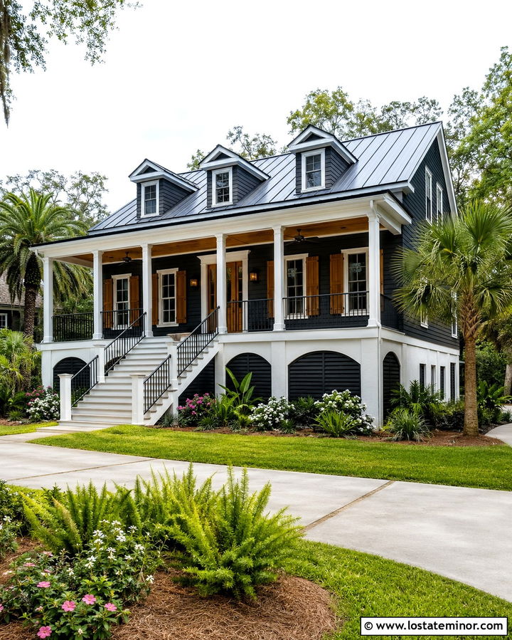 Soft Black House With Cypress Porch Ceiling - 30 Soft Black House Design With Porch Ceiling Ideas