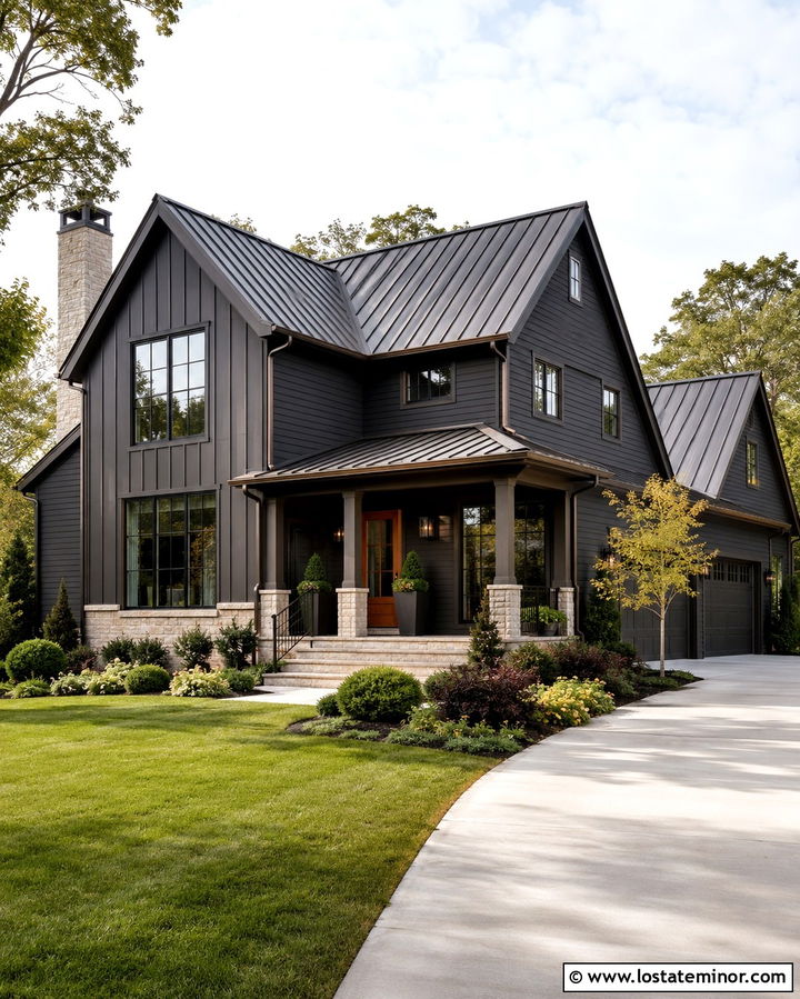 Soft Black House With Dark Bronze Metal Roof - 30 Soft Black House Design With Roof Ideas