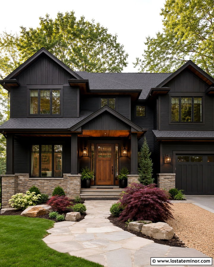 Soft Black House With Dark Bronze Windows - 30 Soft Black House Design With Window Frames Ideas