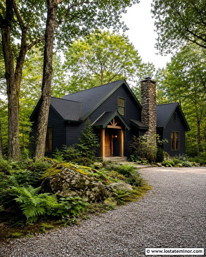 Soft Black House With Dark Green Trim - 30 Soft Black House Design With Trim Ideas