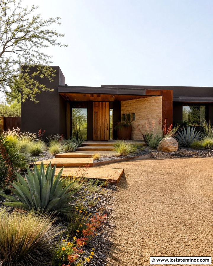Soft Black House With Decomposed Granite Walkway - 30 Soft Black House Design With Walkway Ideas