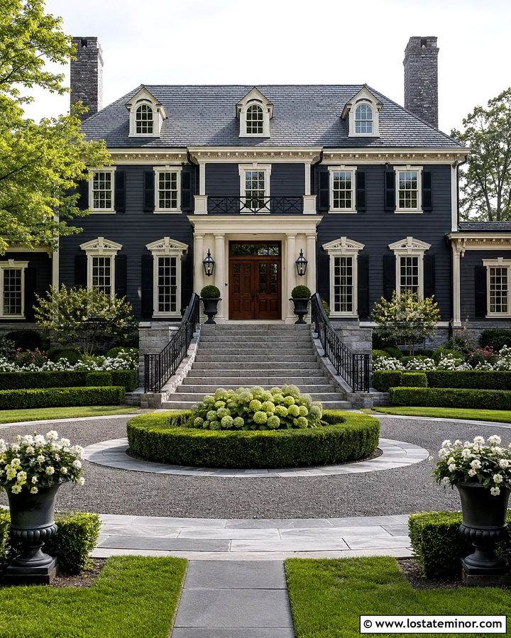 Soft Black House With Double Entry Steps - 30 Soft Black House Design With Steps Ideas