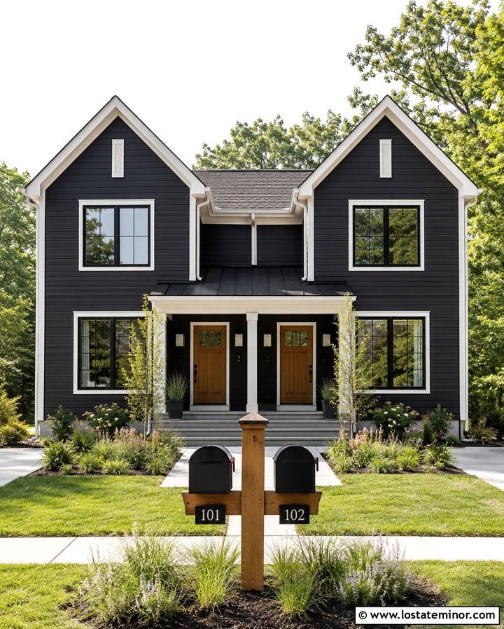 Soft Black House With Double Mailbox Post - 30 Soft Black House Design With Mailbox Ideas