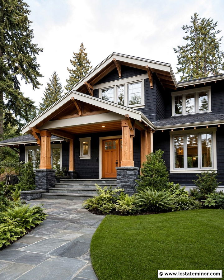Soft Black House With Douglas Fir Porch Ceiling - 30 Soft Black House Design With Porch Ceiling Ideas