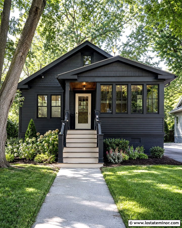 Soft Black House With Enclosed Porch Steps - 30 Soft Black House Design With Steps Ideas