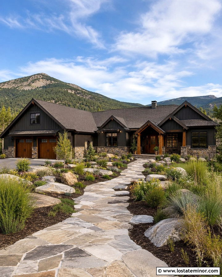 Soft Black House With Fieldstone Wainscoting - 30 Soft Black House Design With Wainscoting Ideas