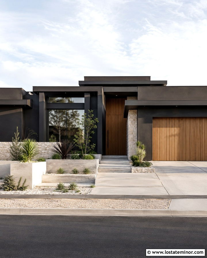Soft Black House With Flat Roof - 30 Soft Black House Design With Roof Ideas