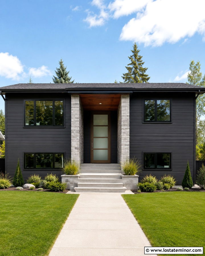 Soft Black House With Frosted Glass Entry Door - 30 Soft Black House Design With Entry Door Ideas