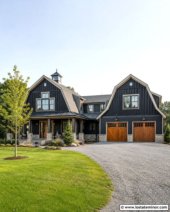 Soft Black House With Gambrel Roof - 30 Soft Black House Design With Roof Ideas