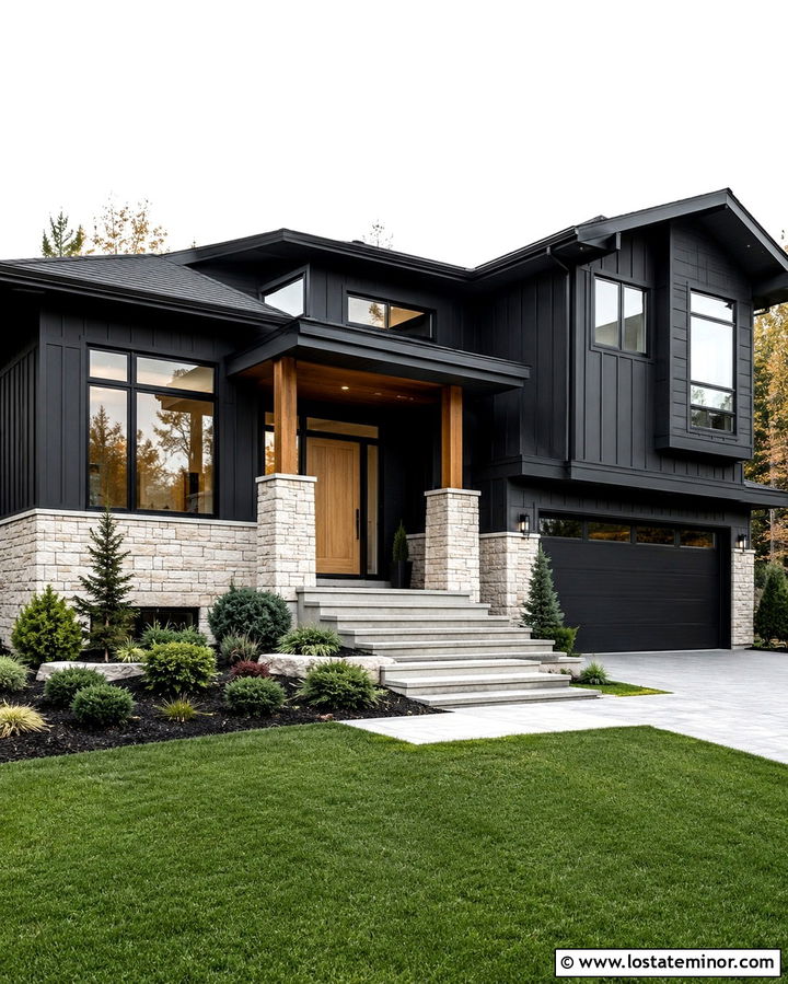 Soft Black House With Garage Free Wainscoting - 30 Soft Black House Design With Wainscoting Ideas