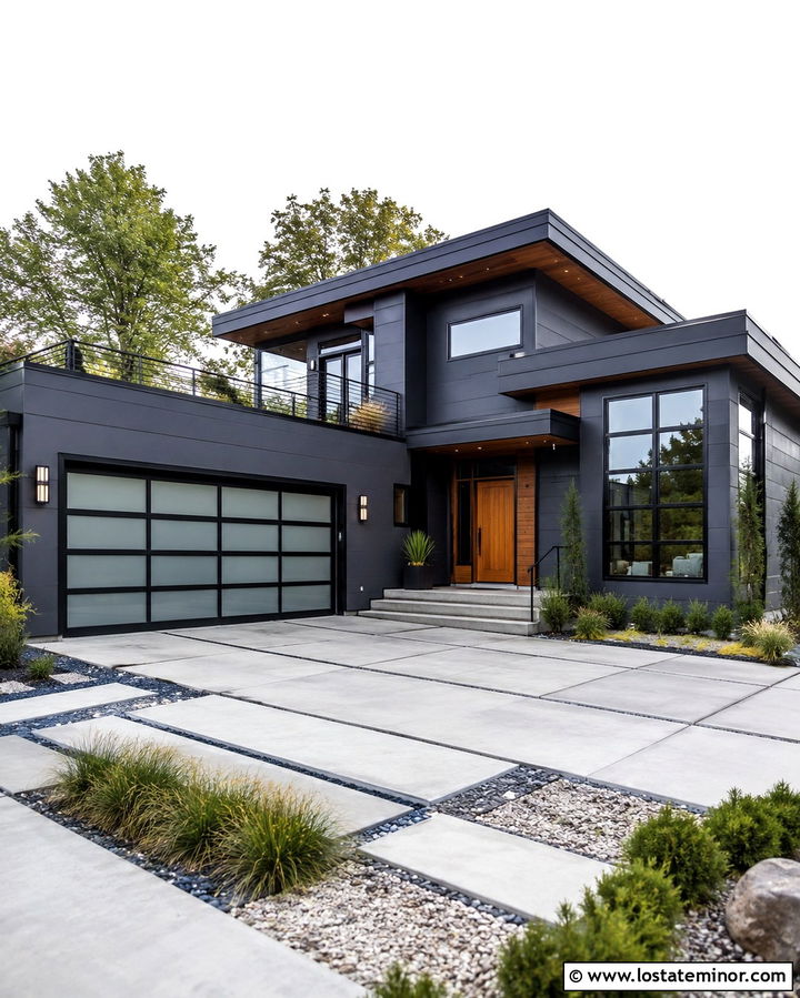 Soft Black House With Glass Garage Door - 30 Soft Black House Design With Garage Door Ideas
