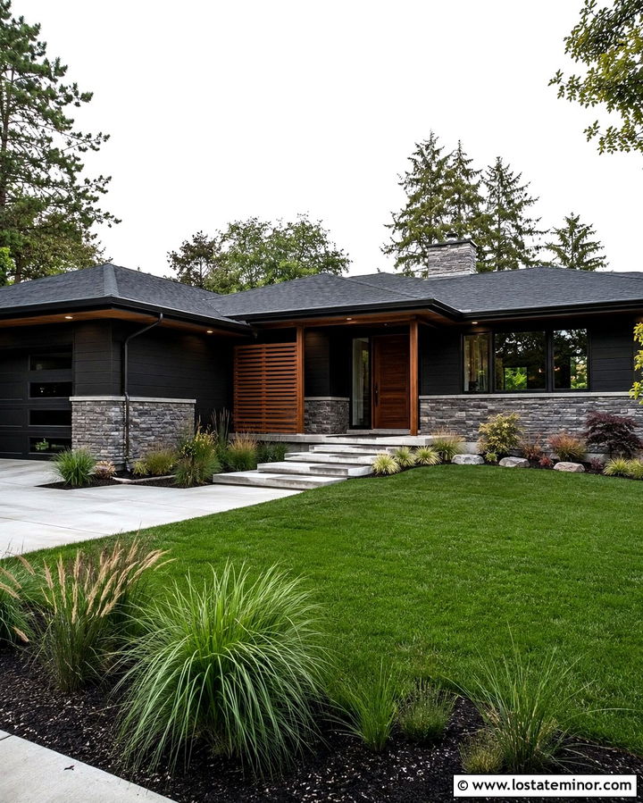 Soft Black House With Gray Ledgestone Wainscoting - 30 Soft Black House Design With Wainscoting Ideas