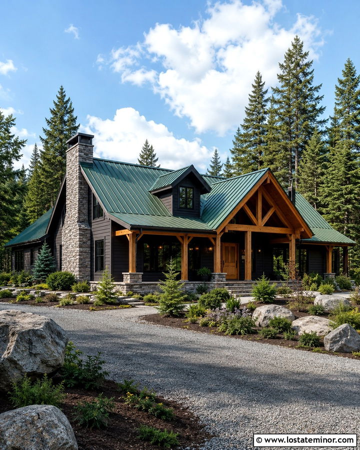 Soft Black House With Green Metal Roof - 30 Soft Black House Design With Roof Ideas