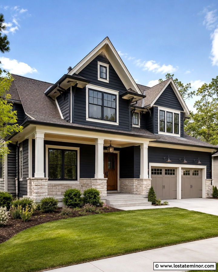 Soft Black House With Greige Porch Ceiling - 30 Soft Black House Design With Porch Ceiling Ideas