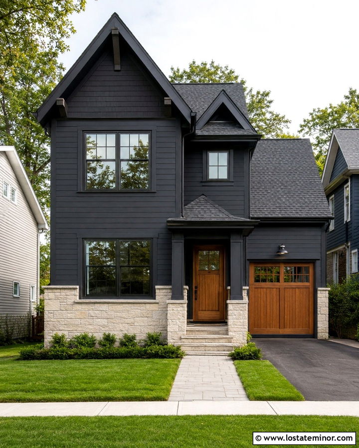 Soft Black House With High Stone Wainscoting - 30 Soft Black House Design With Wainscoting Ideas