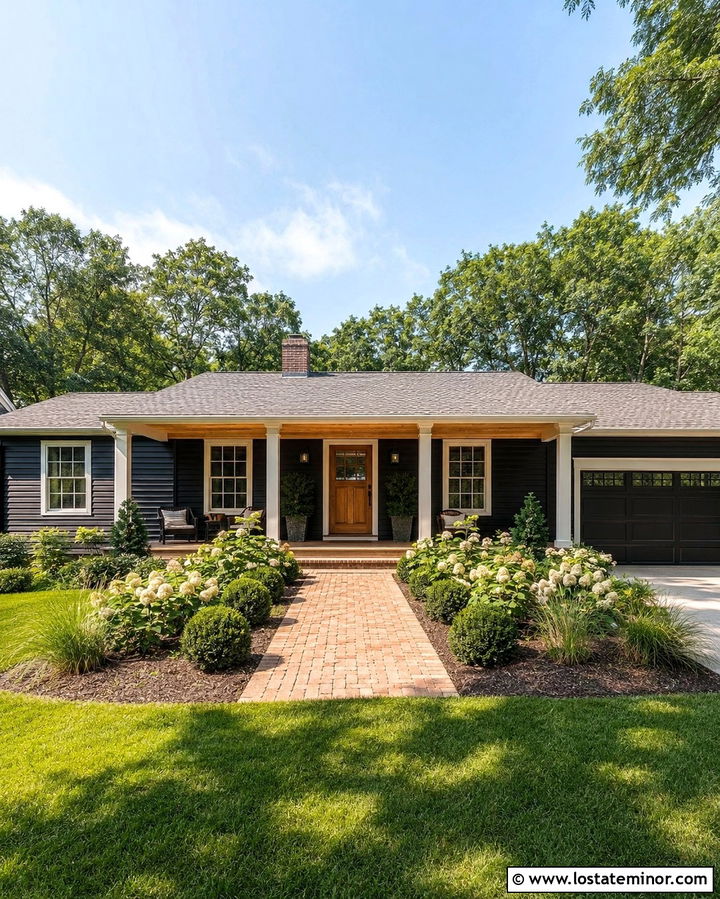 Soft Black House With Honey Oak Porch Ceiling - 30 Soft Black House Design With Porch Ceiling Ideas