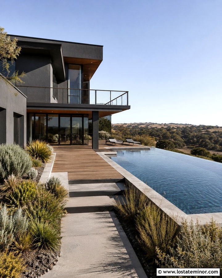Soft Black House With Infinity Pool - 30 Soft Black House Design With Swimming Pool Ideas