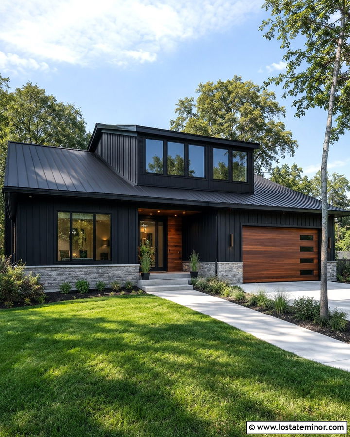 Soft Black House With Large Shed Dormer - 30 Soft Black House Design With Dormers Ideas