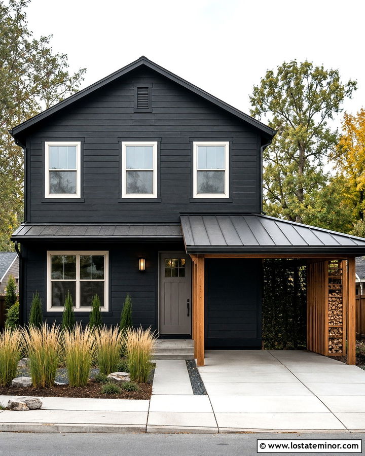 Soft Black House With Lean To Carport - 30 Soft Black House Design With Carport Ideas