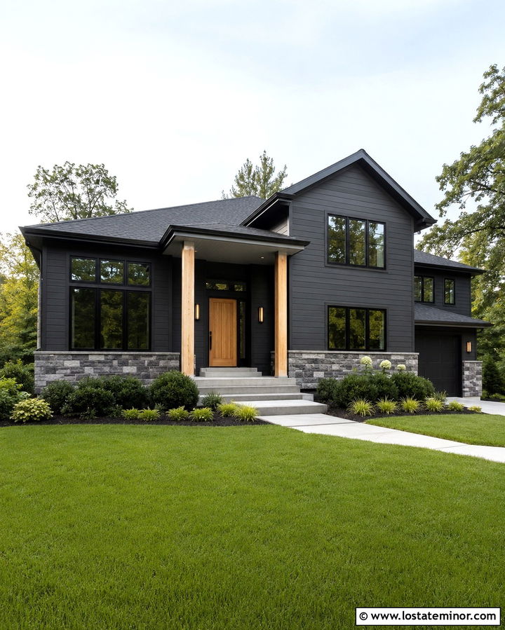 Soft Black House With Light Gray Porch Ceiling - 30 Soft Black House Design With Porch Ceiling Ideas