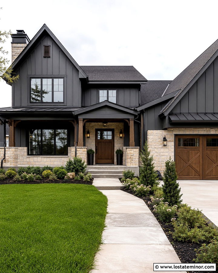 Soft Black House With Light Stone Wainscoting - 30 Soft Black House Design With Wainscoting Ideas