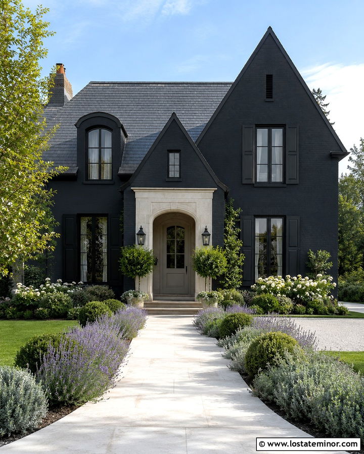 Soft Black House With Limestone Walkway - 30 Soft Black House Design With Walkway Ideas