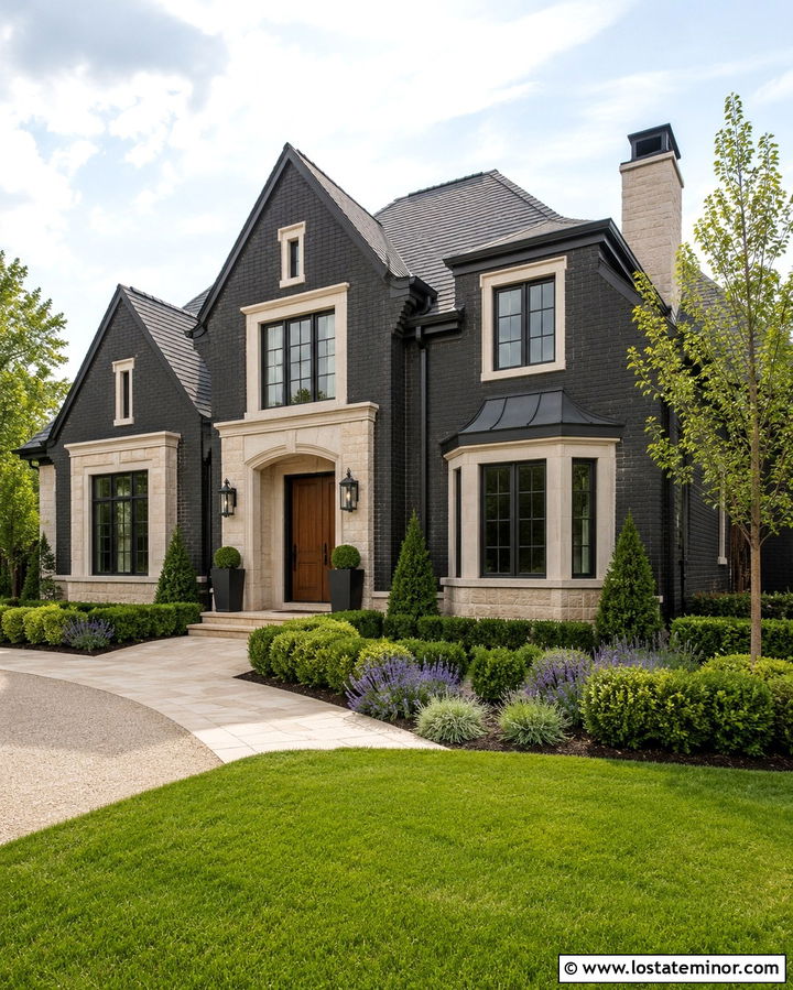 Soft Black House With Limestone Window Surrounds - 30 Soft Black House Design With Window Frames Ideas