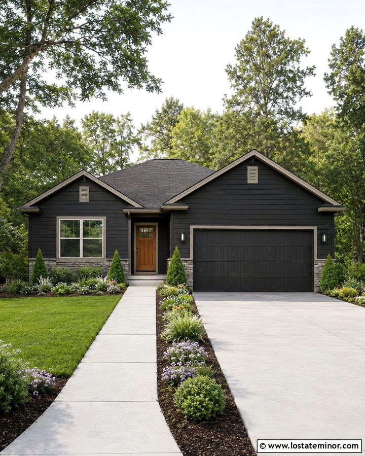 Soft Black House With Low Maintenance Landscaping - 30 Soft Black House Design With Landscaping Ideas