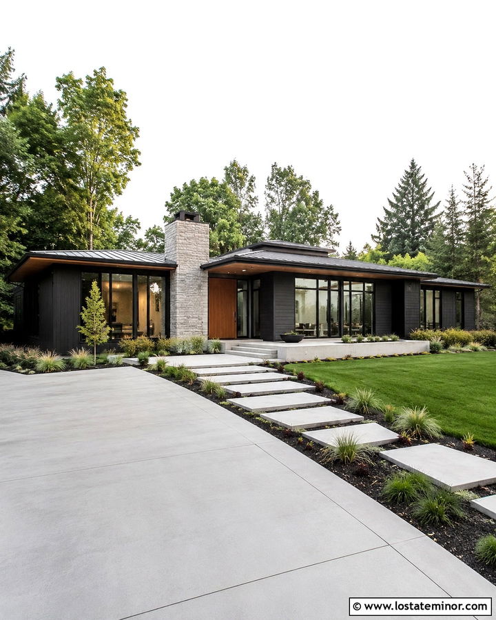Soft Black House With Low Slope Metal Roof - 30 Soft Black House Design With Roof Ideas