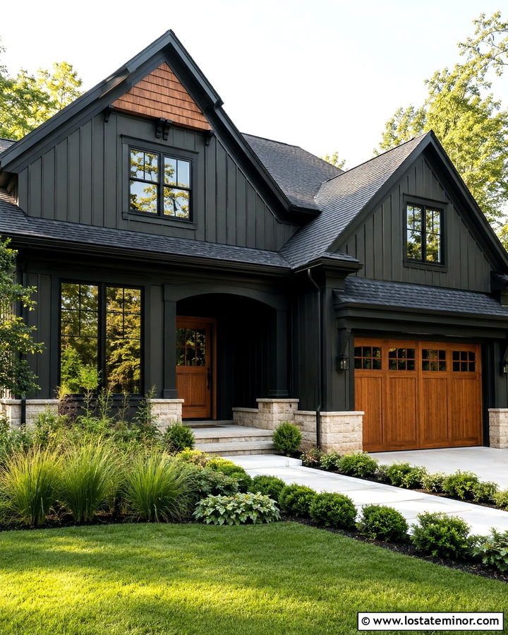 Soft Black House With Matching Black Trim - 30 Soft Black House Design With Shingles Ideas