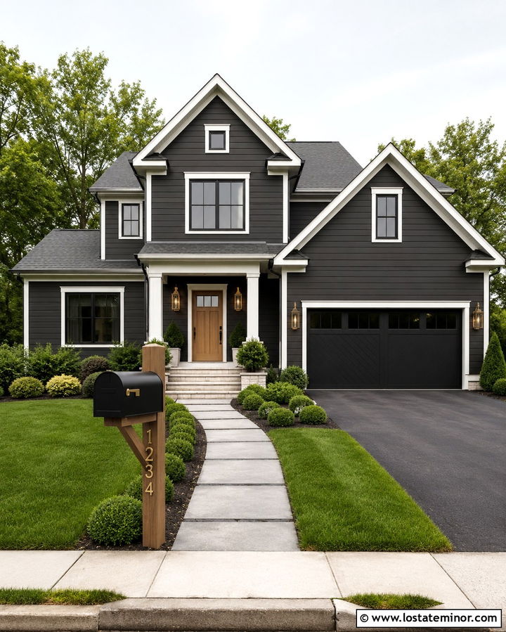 Soft Black House With Matching Mailbox And Numbers - 30 Soft Black House Design With Mailbox Ideas