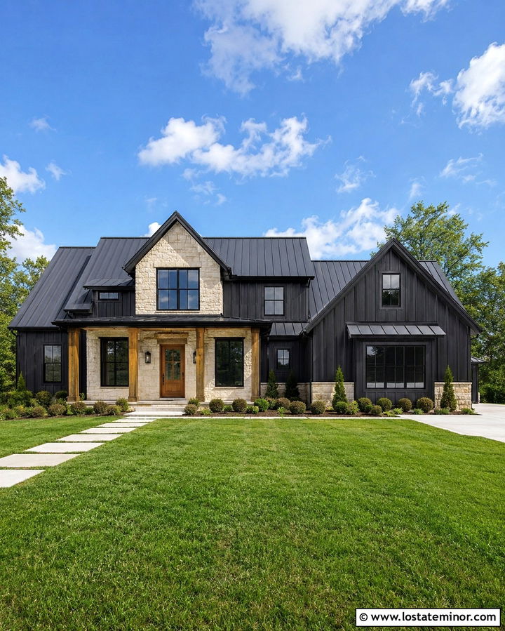 Soft Black House With Matte Black Metal Roof - 30 Soft Black House Design With Roof Ideas