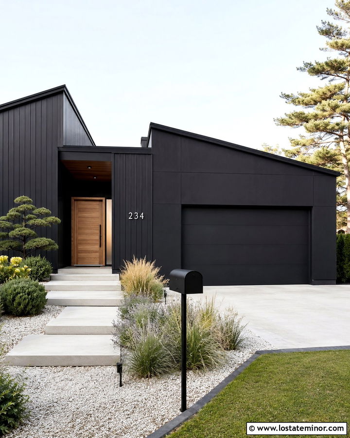 Soft Black House With Minimalist Black Mailbox - 30 Soft Black House Design With Mailbox Ideas