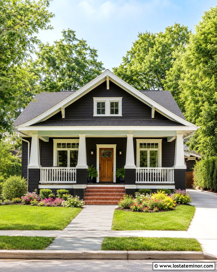 Soft Black House With Mint Green Porch Ceiling - 30 Soft Black House Design With Porch Ceiling Ideas