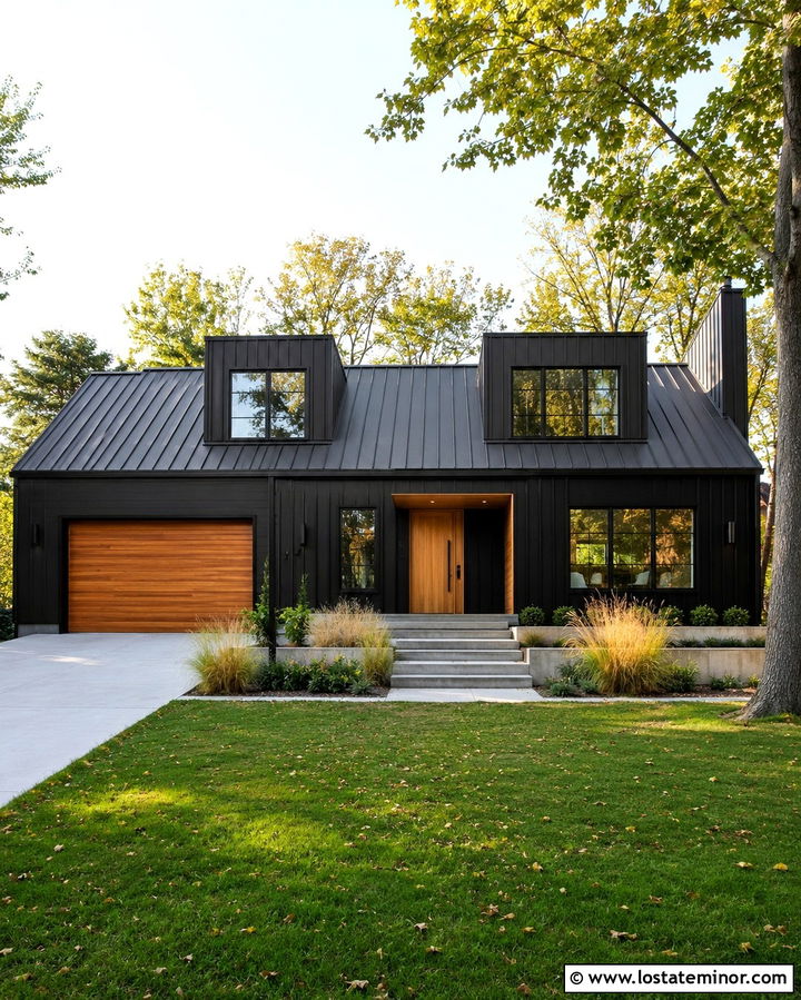 Soft Black House With Modern Dormers - 30 Soft Black House Design With Dormers Ideas