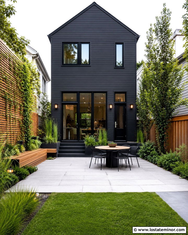 Soft Black House With Narrow Backyard - 30 Soft Black House Design With Backyard Ideas