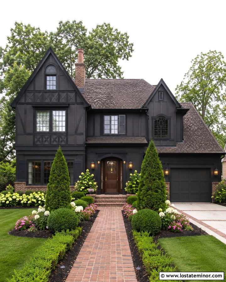 Soft Black House With Natural Brick Wainscoting - 30 Soft Black House Design With Wainscoting Ideas