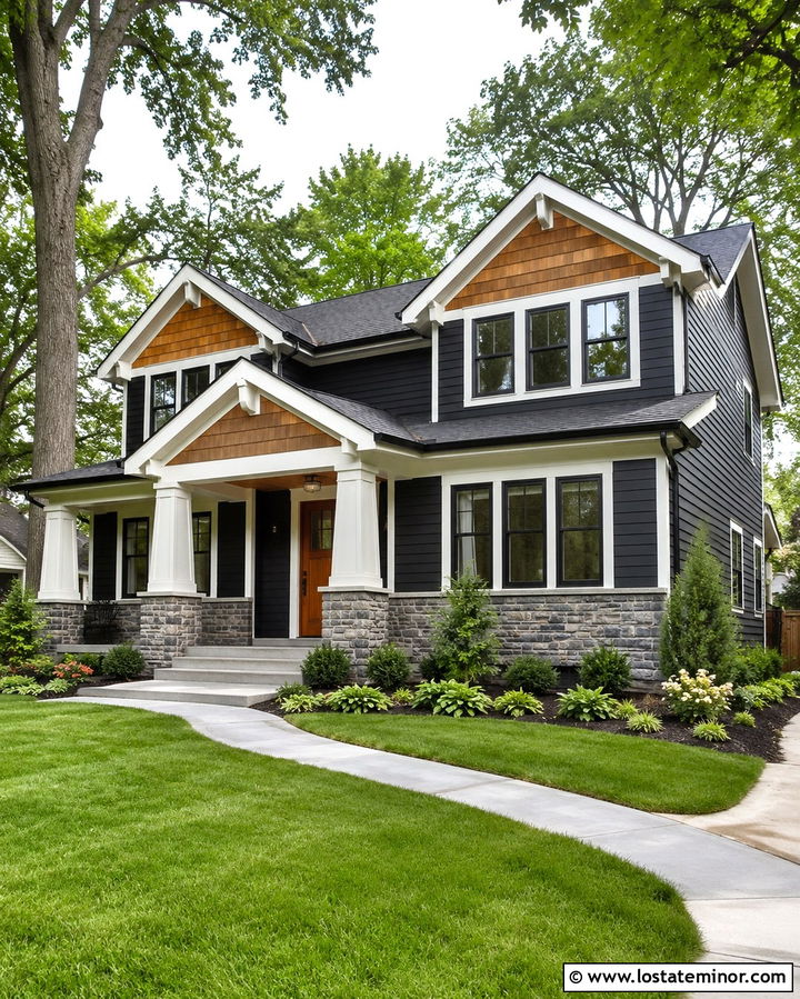 Soft Black House With Natural Cedar Shake Gables - 30 Soft Black House Design With Cedar Shake Ideas