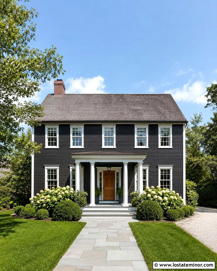Soft Black House With Navy Porch Ceiling - 30 Soft Black House Design With Porch Ceiling Ideas