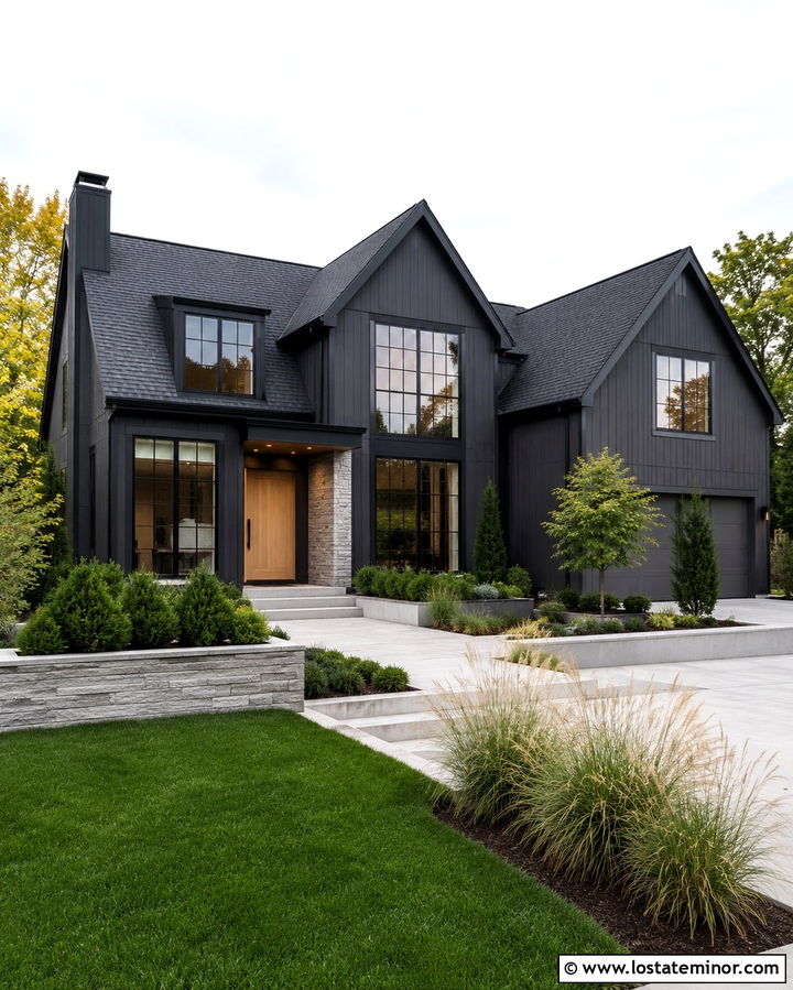 Soft Black House With Oversized Grid Windows - 30 Soft Black House Design With Window Frames Ideas