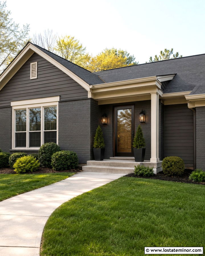 Soft Black House With Painted Budget Storm Door - 30 Soft Black House Design With Storm Door Ideas