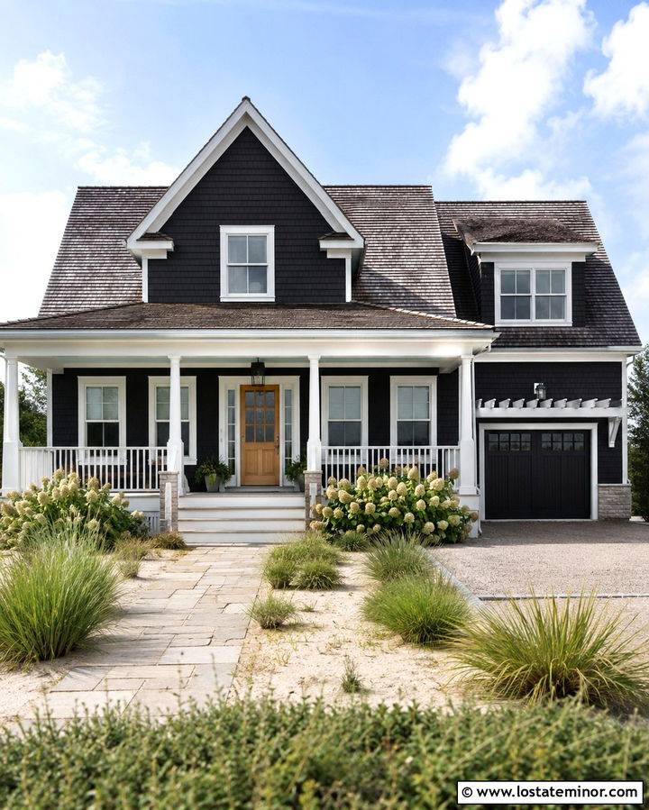Soft Black House With Pale Aqua Porch Ceiling - 30 Soft Black House Design With Porch Ceiling Ideas