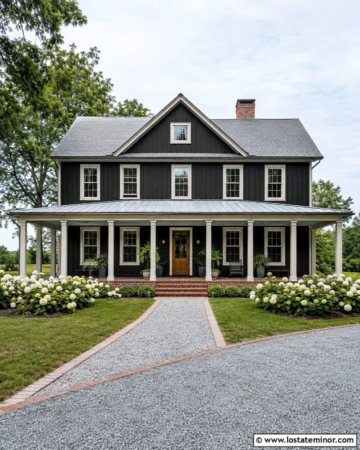 Soft Black House With Pale Blue Porch Ceiling - 30 Soft Black House Design With Porch Ceiling Ideas