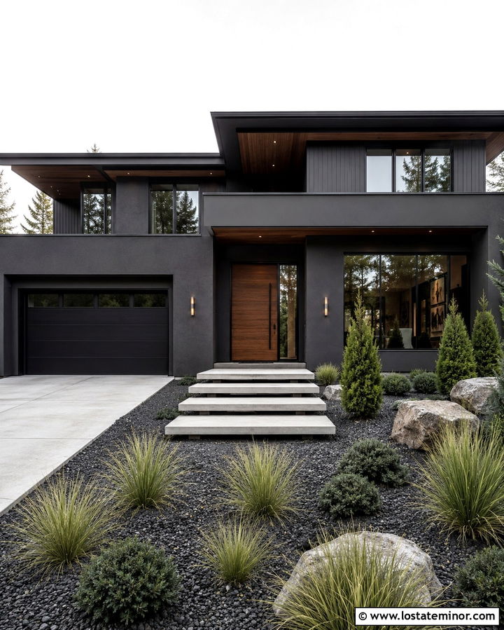 Soft Black House With Pivot Entry Door - 30 Soft Black House Design With Entry Door Ideas